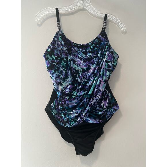 MagicSuit One Piece Swimsuit Wrap Style Blue & Black Size 12 - Picture 2 of 9